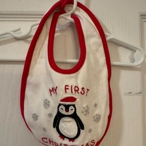 Carter's Festive Penguin Bib in Red and White